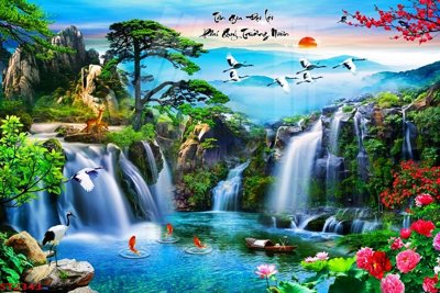File gốc Tranh sơn thủy thác nước phong thủy ST2343 (dành cho quảng cáo)