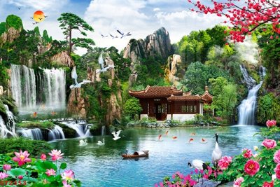 Tải file gốc Tranh sơn thủy thác nước phong thủy ST2353 (in khổ lớn) quảng cáo