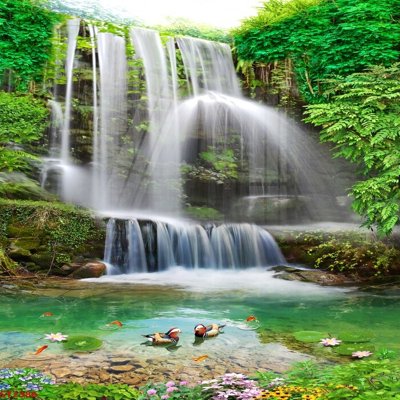 File gốc Tranh sơn thủy thác nước phong thủy ST2386 (cho in ấn) độc quyền