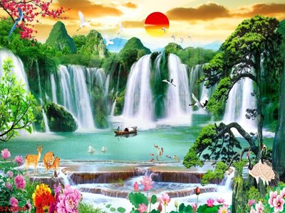 File gốc Tranh sơn thủy thác nước phong thủy ST2388 (AI/EPS) cho in ấn