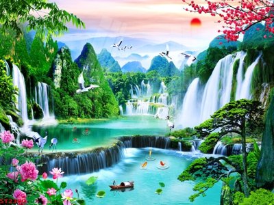 File ảnh gốc Tranh sơn thủy thác nước phong thủy ST2390 không vỡ nét