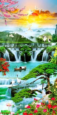 File in trần Tranh sơn thủy thác nước phong thủy ST2391 (bản gốc) đại dương