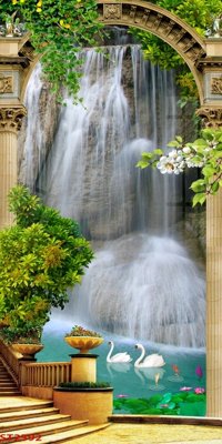 Tải file gốc in lụa Tranh sơn thủy thác nước phong thủy ST2392 siêu nét