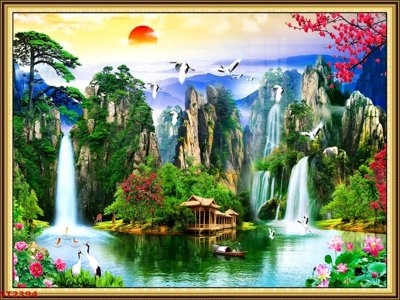 Tải file Tranh sơn thủy thác nước phong thủy ST2394 (gốc) làm file tranh quảng cáo