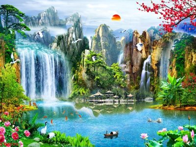 Tệp tin gốc Tranh sơn thủy thác nước phong thủy ST2395 (chất lượng) Tranh sơn thủy thác nước phong thủy ST2395