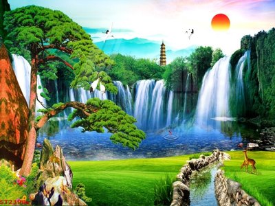 Tệp tin gốc Tranh sơn thủy thác nước phong thủy ST2398 (dùng cho in) Tranh sơn thủy thác nước phong thủy ST2398