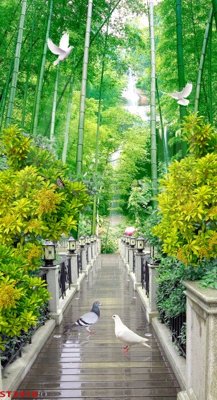 File tranh Tranh sơn thủy thác nước phong thủy ST2418 (gốc) chủ đề con người