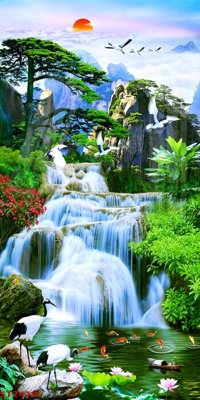 File gốc Tranh sơn thủy thác nước phong thủy ST2419 (ảnh rõ nét) để in