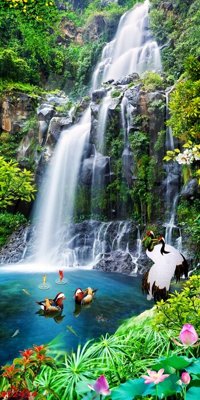 File ảnh Tranh sơn thủy thác nước phong thủy ST2434 (gốc) in decal dán tường