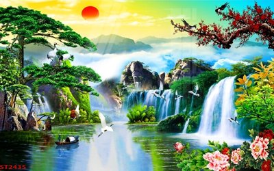 File gốc Tranh sơn thủy thác nước phong thủy ST2435 (phong cách) tối giản