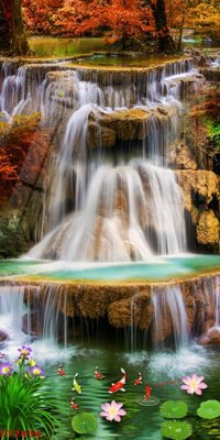 File tranh Tranh sơn thủy thác nước phong thủy ST2436 (gốc) phong cách tối giản