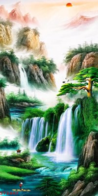File PSD Tranh sơn thủy thác nước phong thủy ST2447 (bản gốc) cho nhà in