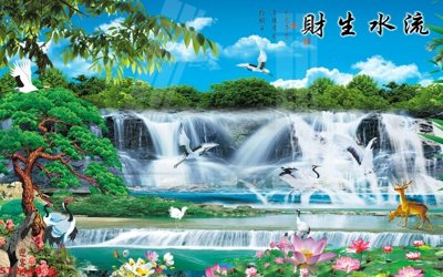Download file gốc Tranh sơn thủy thác nước phong thủy ST2448 (in mica) 3D
