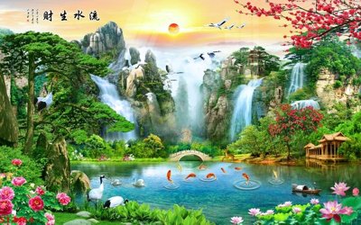 Download file tranh PSD Tranh sơn thủy thác nước phong thủy ST2454 để chỉnh sửa