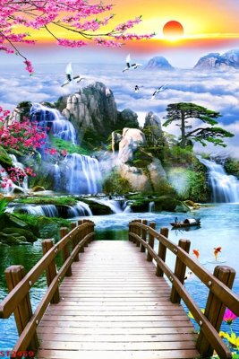 Tải file Tranh sơn thủy thác nước phong thủy ST2459 (gốc) làm file tranh quảng cáo