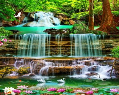 File gốc Tranh sơn thủy thác nước phong thủy ST2467 (cho in ấn) độc quyền