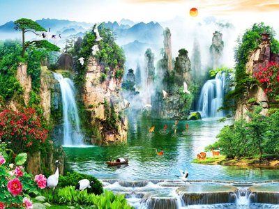 File gốc Tranh sơn thủy thác nước phong thủy ST2470 (chuẩn CMYK) cho nhà in