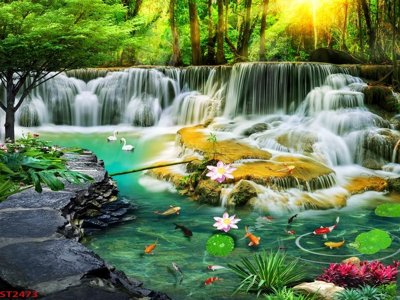 Tệp tin gốc Tranh sơn thủy thác nước phong thủy ST2473 (dùng cho in) Tranh sơn thủy thác nước phong thủy ST2473