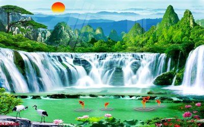Tải file Tranh sơn thủy thác nước phong thủy ST2486 (gốc) in nhanh