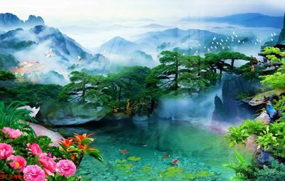 File in mica Tranh sơn thủy thác nước phong thủy ST2496 (bản gốc) siêu trong