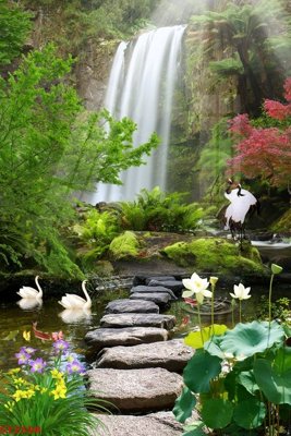 File gốc Tranh sơn thủy thác nước phong thủy ST2508 (thiết kế) độc quyền