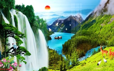 File tranh Tranh sơn thủy thác nước phong thủy ST2509 (gốc) chủ đề tĩnh vật