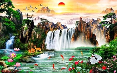 File tranh trang trí Tranh sơn thủy thác nước phong thủy ST2512 (tải file gốc)