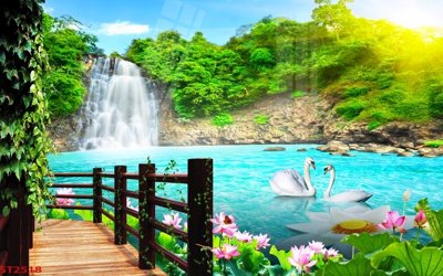 File ảnh Tranh sơn thủy thác nước phong thủy ST2518 (gốc) in PP, decal