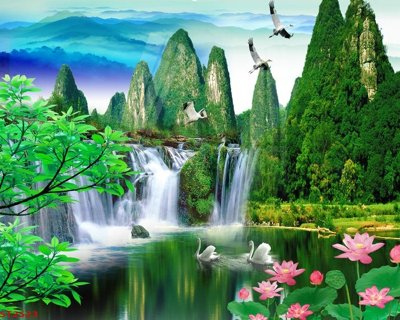 File tranh Tranh sơn thủy thác nước phong thủy ST2523 (ảnh gốc) không bị mờ