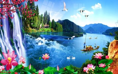 File PSD Tranh sơn thủy thác nước phong thủy ST2536 (bản gốc) đã tách nền