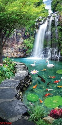 File in lụa Tranh sơn thủy thác nước phong thủy ST2546 (hoa văn) Tranh sơn thủy thác nước phong thủy ST2546