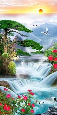 File tranh Tranh sơn thủy thác nước phong thủy ST2551 (file gốc) chuẩn màu in