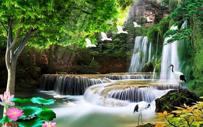 File gốc Tranh sơn thủy thác nước phong thủy ST2555 (PNG) trong suốt (transparent)