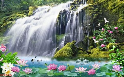 Tải file Tranh sơn thủy thác nước phong thủy ST2556 (gốc) chủ đề phong thủy