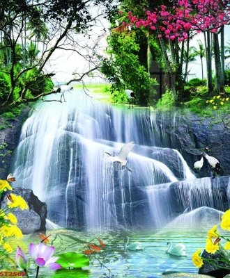 File gốc in ấn Tranh sơn thủy thác nước phong thủy ST2568 chuẩn màu CMYK