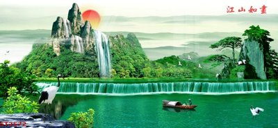 File ảnh Tranh sơn thủy thác nước phong thủy ST2572 (gốc) dùng in Pano