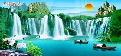 Tải file Tranh sơn thủy thác nước phong thủy ST2573 (gốc) làm file tranh quảng cáo