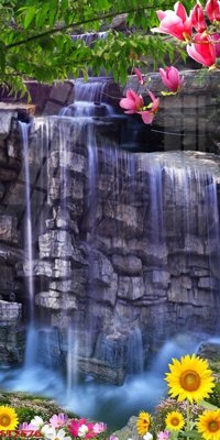 File in lụa Tranh sơn thủy thác nước phong thủy ST2576 (phong cảnh) Tranh sơn thủy thác nước phong thủy ST2576