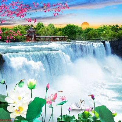 Tải file Tranh sơn thủy thác nước phong thủy ST2578 (gốc) in ấn ngay lập tức