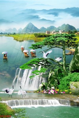 Mua file gốc Tranh sơn thủy thác nước phong thủy ST2583 (in ấn) tại Filetranh.com