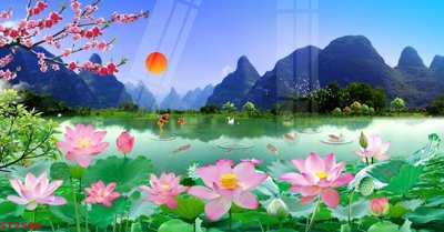 Tải file Tranh sơn thủy thác nước phong thủy ST2586 (ảnh gốc) in tranh kính