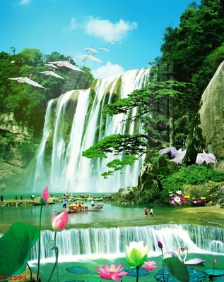 Tải file Tranh sơn thủy thác nước phong thủy ST2593 (ảnh gốc) độ phân giải 300dpi
