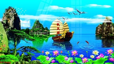 File PSD Tranh sơn thủy thác nước phong thủy ST2601 (nguyên gốc) chất lượng cao