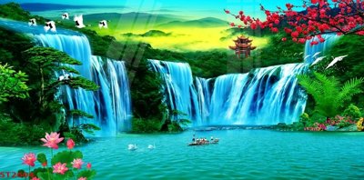 Tải file Tranh sơn thủy thác nước phong thủy ST2604 (ảnh gốc) 300dpi Tranh sơn thủy thác nước phong thủy ST2604