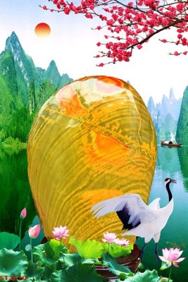 File gốc Tranh sơn thủy thác nước phong thủy ST2610 (in ấn) không giới hạn