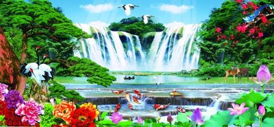 File in lụa Tranh sơn thủy thác nước phong thủy ST2616 (hoa văn) Tranh sơn thủy thác nước phong thủy ST2616