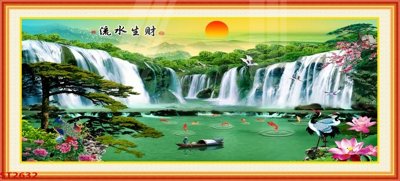 Tải file Tranh sơn thủy thác nước phong thủy ST2632 (ảnh gốc) 300dpi Tranh sơn thủy thác nước phong thủy ST2632