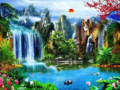 File in trần Tranh sơn thủy thác nước phong thủy ST2635 (bản gốc) 5D