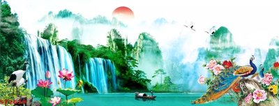 File PSD Tranh sơn thủy thác nước phong thủy ST2639 (bản gốc) đã tách nền