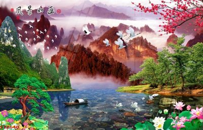 Tải file Tranh sơn thủy thác nước phong thủy ST2640 (gốc) làm file in ấn